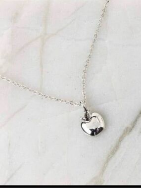Plunder Silver Apple Pendant Necklace - Polished Silver Apple Charm